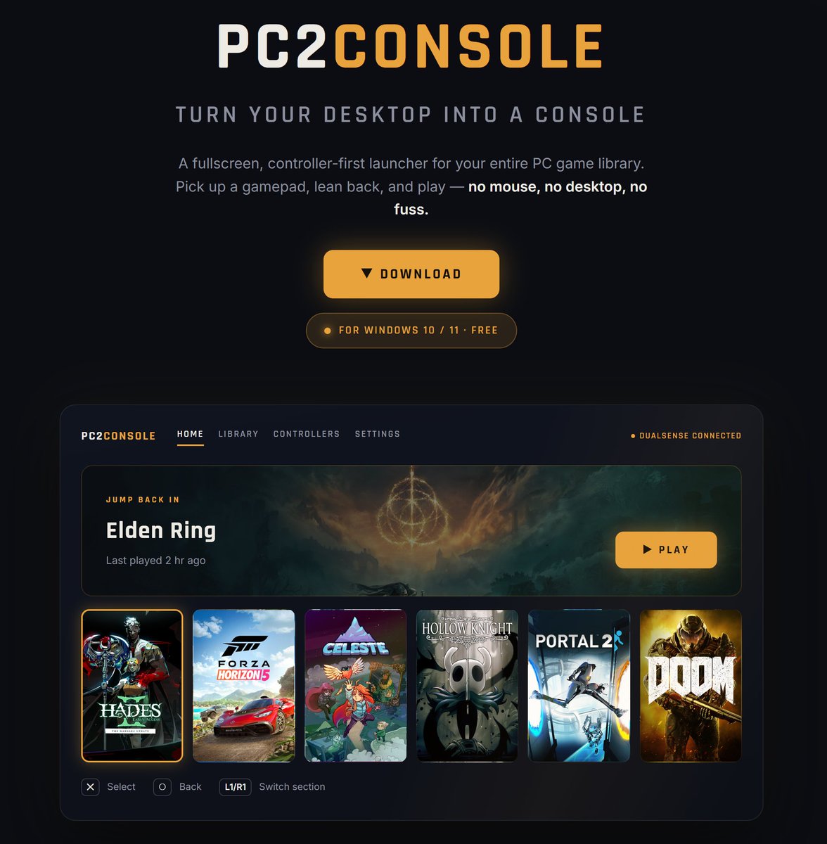 waitin4agi_'s tweet photo. I've always wanted a PC app that turns it into controller-first "console mode". I was bored today and had Fable5 for company so I just built it. Honestly with all the Playstation drama, this may be all you need :)

Totally free btw.

https://t.co/aDjFiv2eqL https://t.co/qB0XhqZJqU