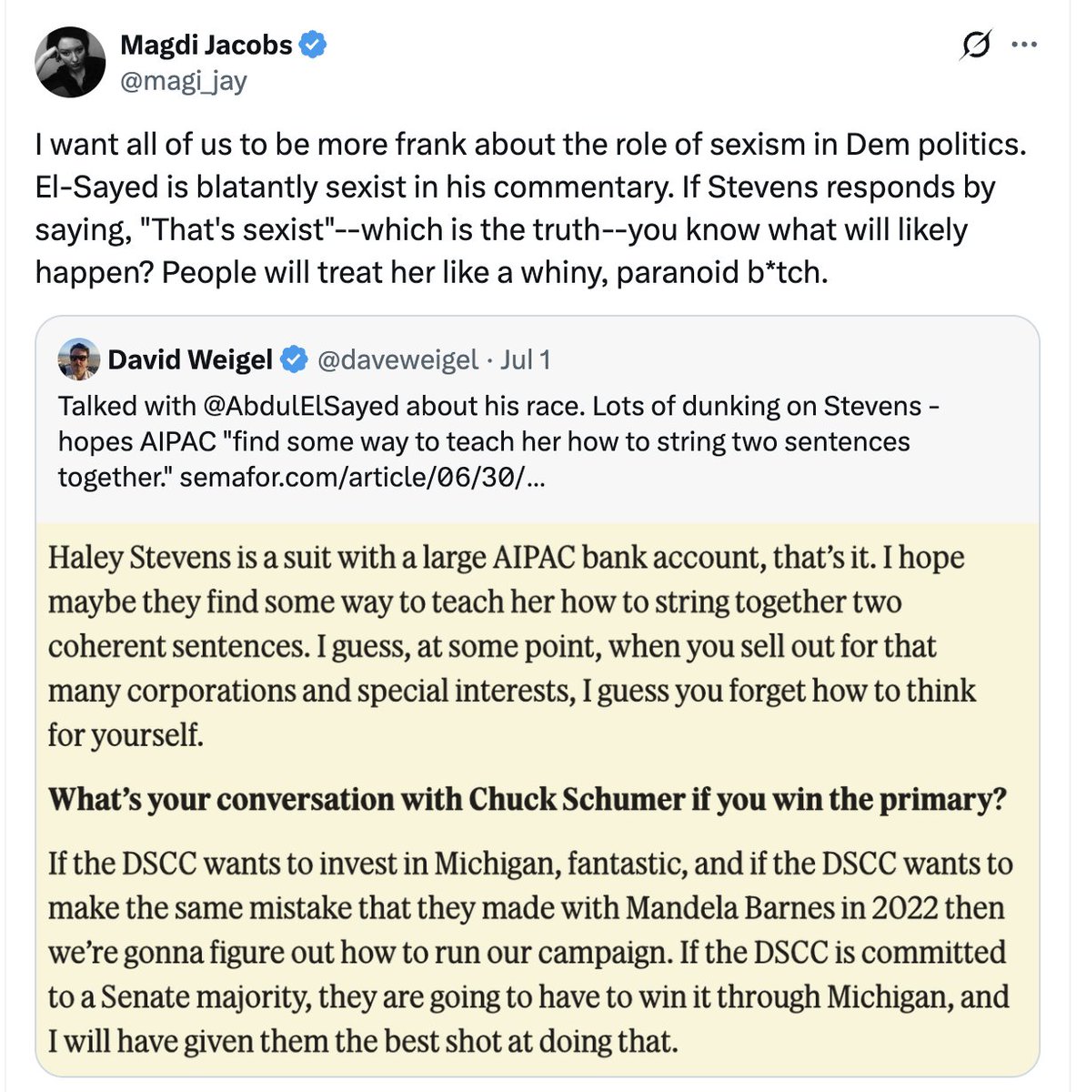 Harbpeace's tweet photo. Abdul El-Sayed, looking to become the first Muslim senator, is facing what appears to be a coordinated campaign of sexism accusations by AIPAC and its allies https://t.co/I0eHgf5lvG