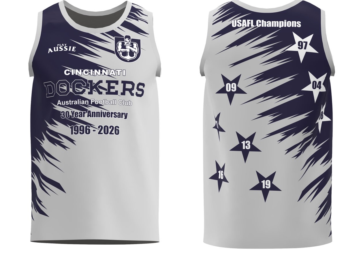 playaussiehq's tweet photo. Celebrate 30 years of history with the official Cincinnati Dockers 30th Anniversary apparel collection! As the very first Australian Rules Football club founded in United States history, our team has proudly grown the sport in the Queen City since 1996. From winning the inaugural USAFL Division 1 National Championship in 1997 to building an incredible footy community, this limited-edition gear honors three decades of passion, teamwork, and purple-and-white pride. Grab your gear today, support the club, and wear a piece of American footy history as we celebrate our 30th anniversary all through 2026!
https://t.co/jI4jQTyxTp @uc_aussierules @freodockers #freodockers #cincidockers