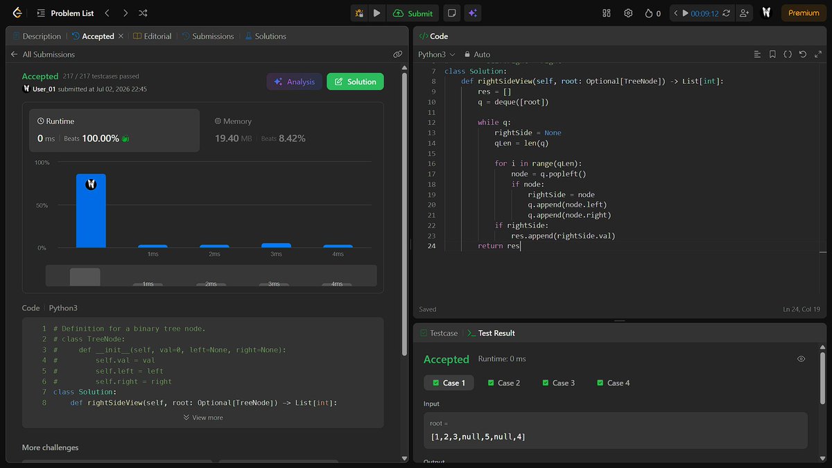 Wannabe_01_'s tweet photo. Day 39 of being consistent again.
- Binary Tree Right Side View
#DSA #100DaysOfCode #ALGO #LeetCod https://t.co/e8ocliVe3G