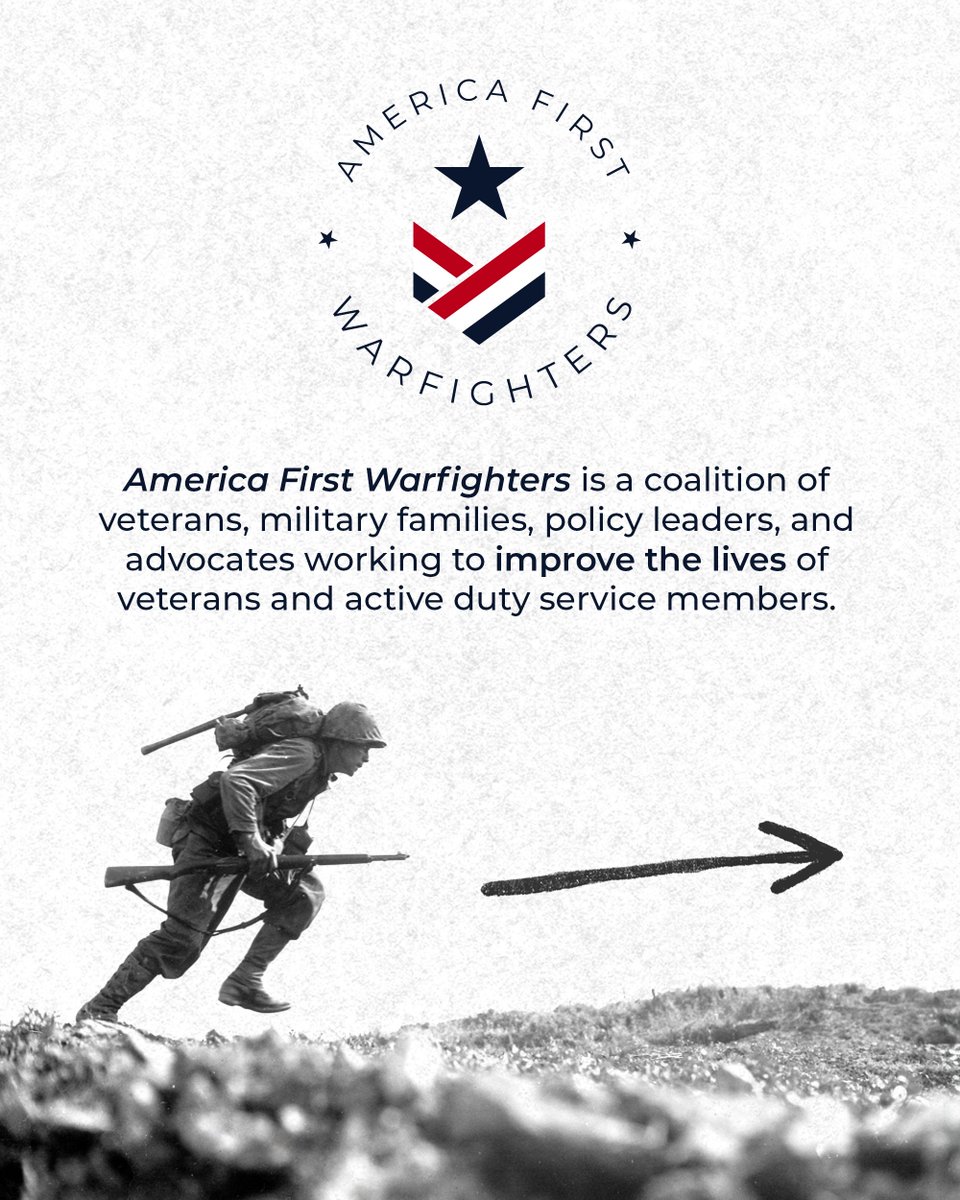 A1Policy's tweet photo. Putting America First starts with supporting those who serve.

Today, AFPI launched America First Warfighters @A1warfighters, a new initiative advancing policies that strengthen military readiness, improve veterans' healthcare, and support military families ⬇️ https://t.co/BRfHlmtMT0