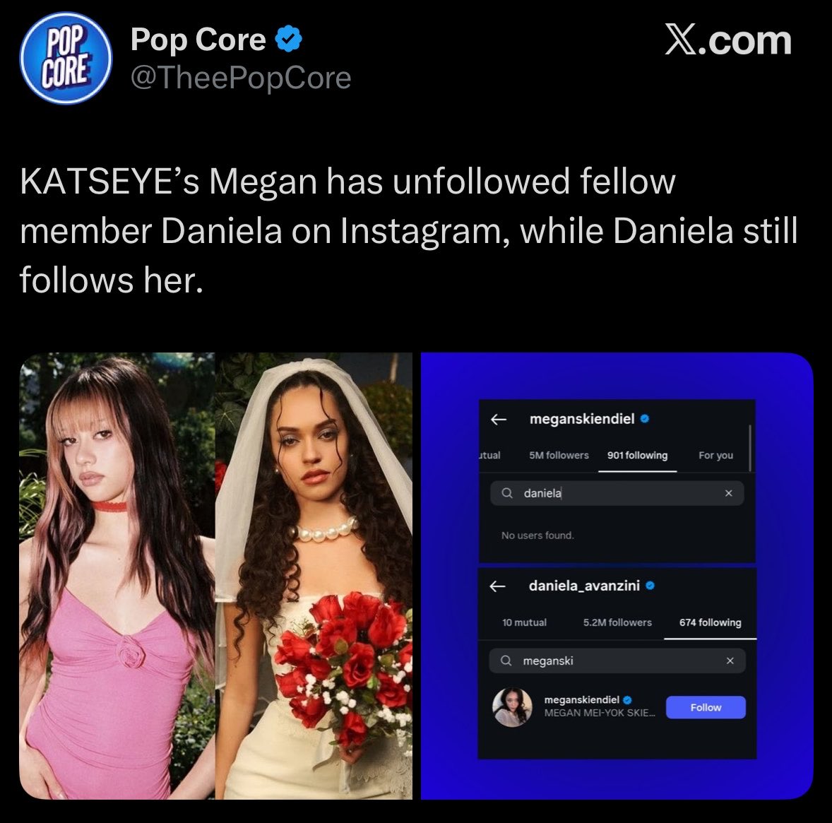 manonvisual's tweet photo. OH NO! Megan unfollowed Daniela her bandmate on instagram 👀 

According to @NewsKatseye they encourage fans to respect Megan’s privacy, do not engage with Daniela 👎 https://t.co/y7cVAGJrLK