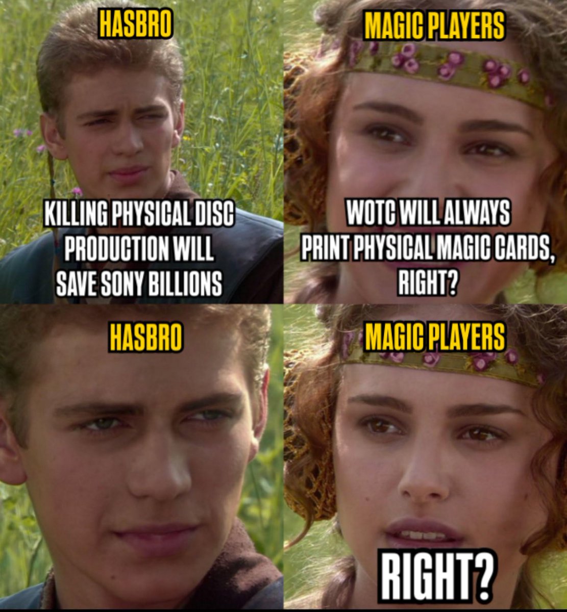 LShobbies's tweet photo. Will Hasbro ever stop printing physical Magic cards?

#magicthegathering #mtg #mtgcommunity #tcg #meme https://t.co/wyuObBAZmt