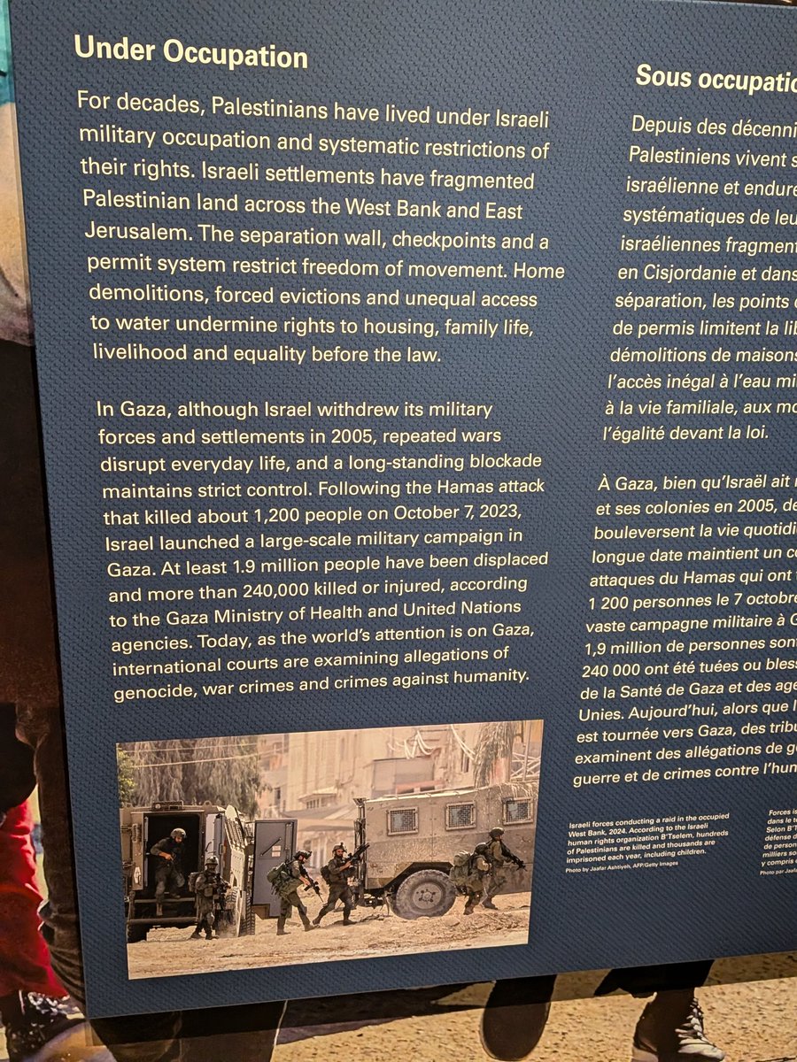 Kjell_Anderson's tweet photo. I've now had a chance to visit the CMHR's Nakba exhibit and the "controversy" over the exhibit is outrageous. It's a TINY exhibit of only a couple of panels. Israel's atrocious violence in Gaza is neutrally characterized as a "military campaign". There are poems about empathy. https://t.co/AQZOGi2U8h