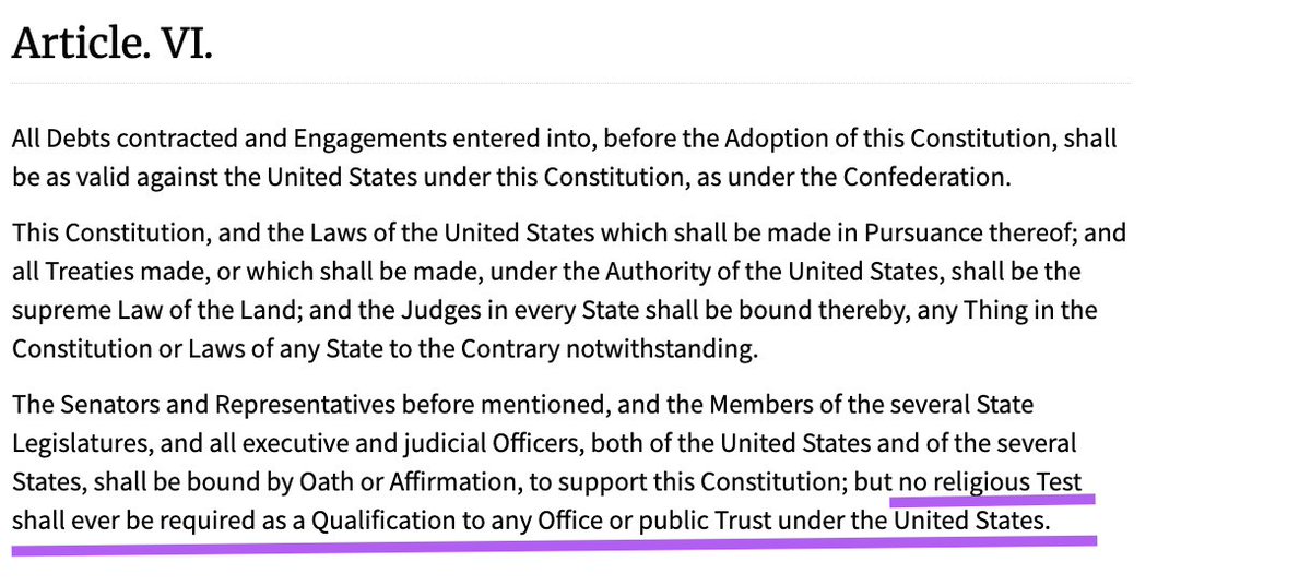 BennyAce's tweet photo. Article VI of the US Constitution would like a word, you anti-American theocrats... https://t.co/VzrLKEFu2Y