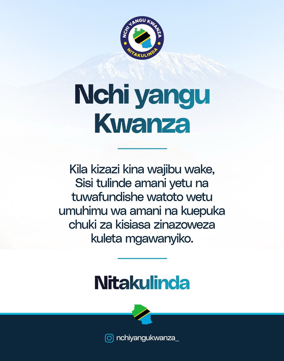 issatimbe2's tweet photo. NCHI YANGU KWANZA
#muunganonisisi #tanzaniaissafe #sisinitanzania #amanikwanza #nchiyangukwanza #ssh #mslac #katibanasheria @SuluhuSamia @sisiniTanzania @NCHIYANGUT @ikulumawasliano @mamayukokazini @Sheria_Katiba @_nchibora https://t.co/0IcezOX4Ut