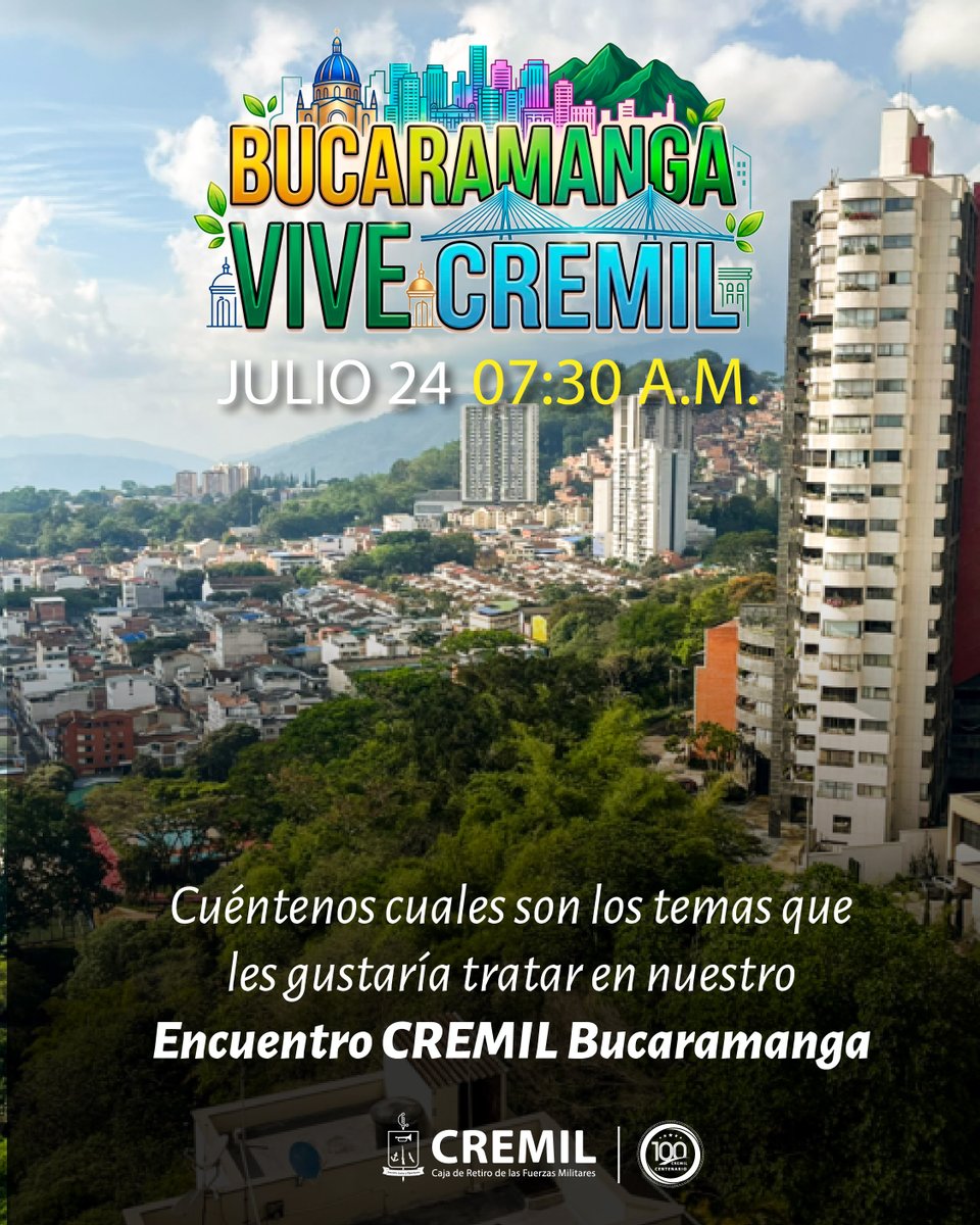 Cremil_Co's tweet photo. CREMIL invita a sus afiliados a participar en la encuesta previa al encuentro en Bucaramanga.

🗓️ 24 de Julio
🕢 7:30 a. m.
📍 Lugar por confirmar

Su opinión es fundamental para fortalecer este espacio de diálogo.

Diligenciar el formulario https://t.co/O3JUYxGFvW https://t.co/0W6PlWzY3C