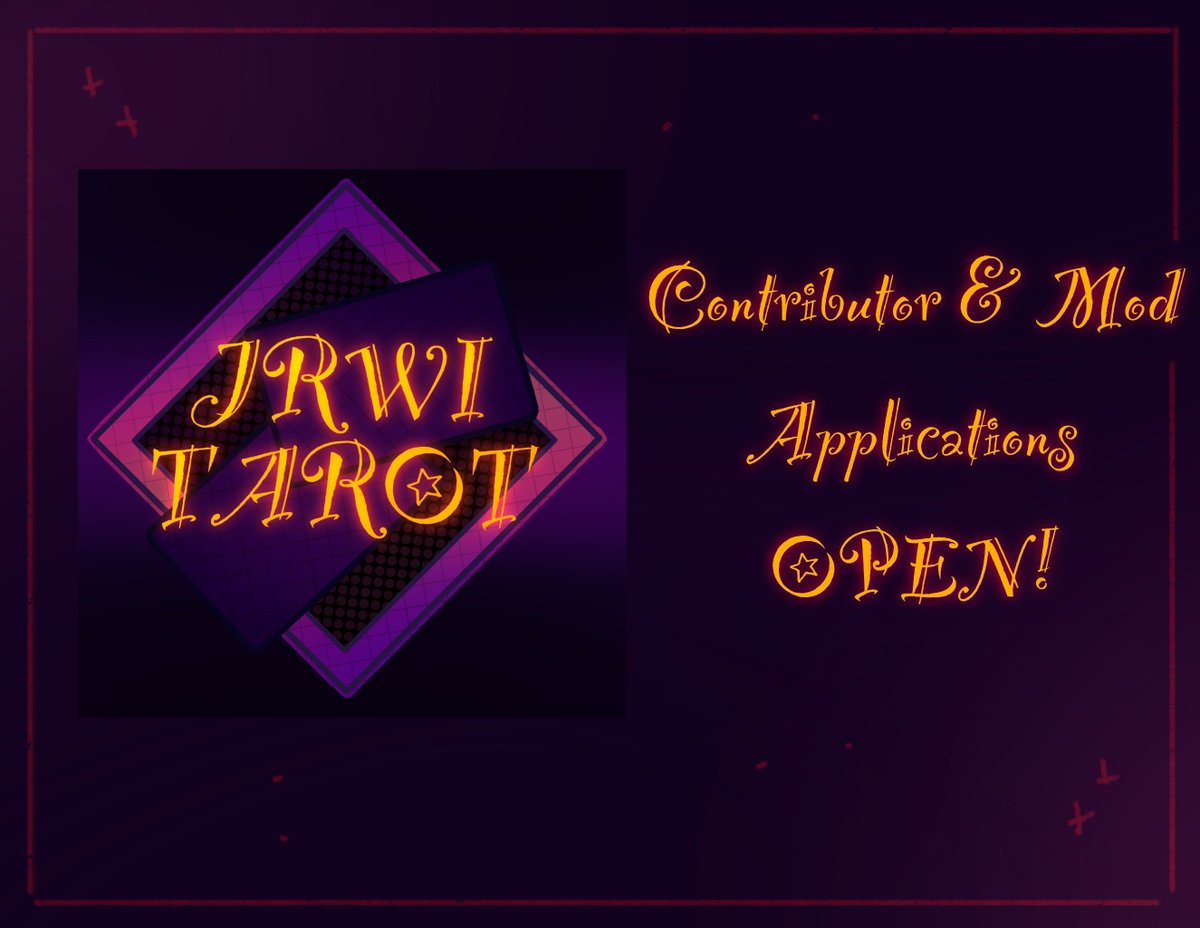 JRWITarot's tweet photo. ✨ JRWI Tarot Contributor and mod applications are OPEN! ✨
Mod apps close on the 10th
Artist apps close on the 12th
More info below and in carrd in bio! https://t.co/MubQDEm7Fc
