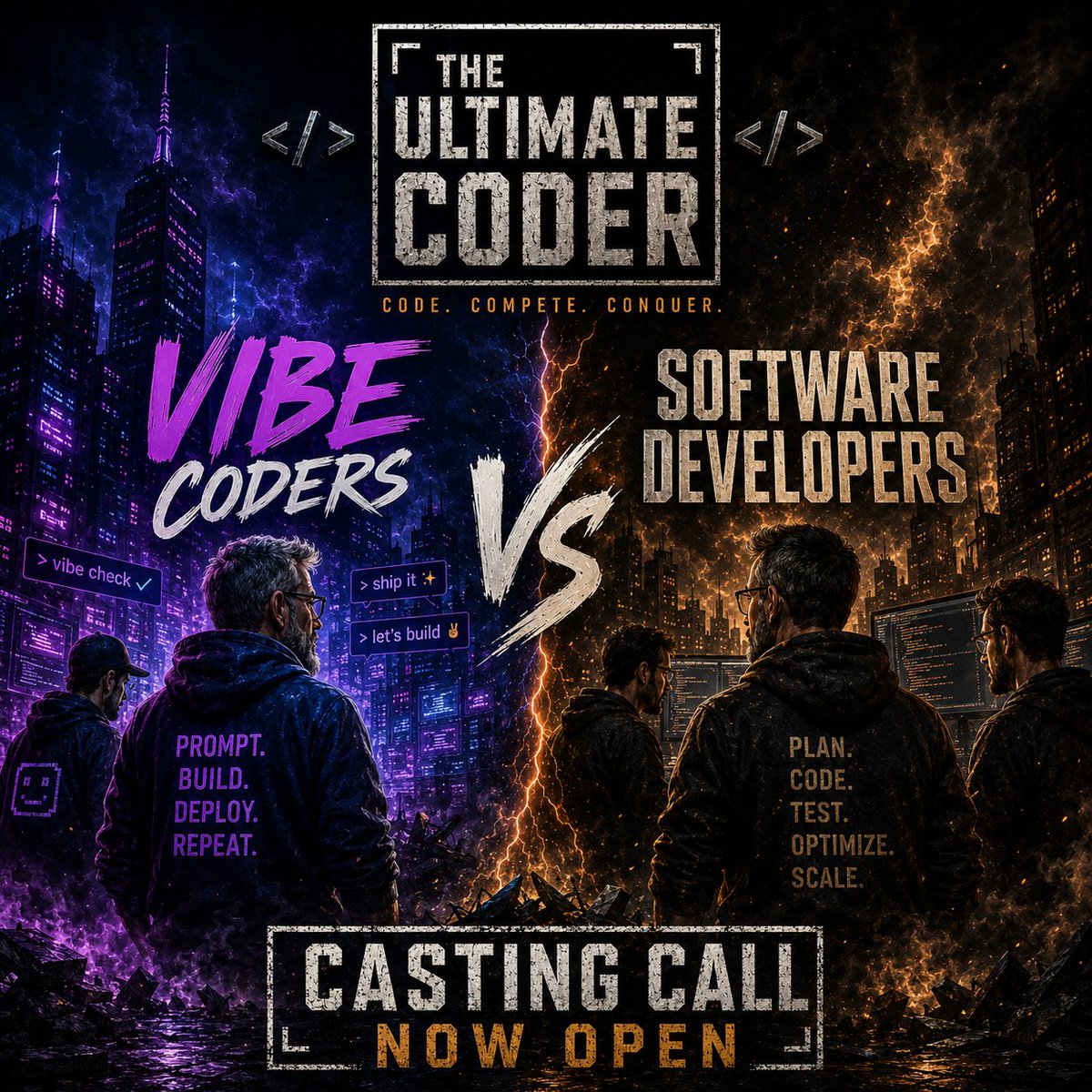 theultcoder's tweet photo. Calling all vibecoders! CASTING CALL CLOSES SOON. Win $10,000 💻