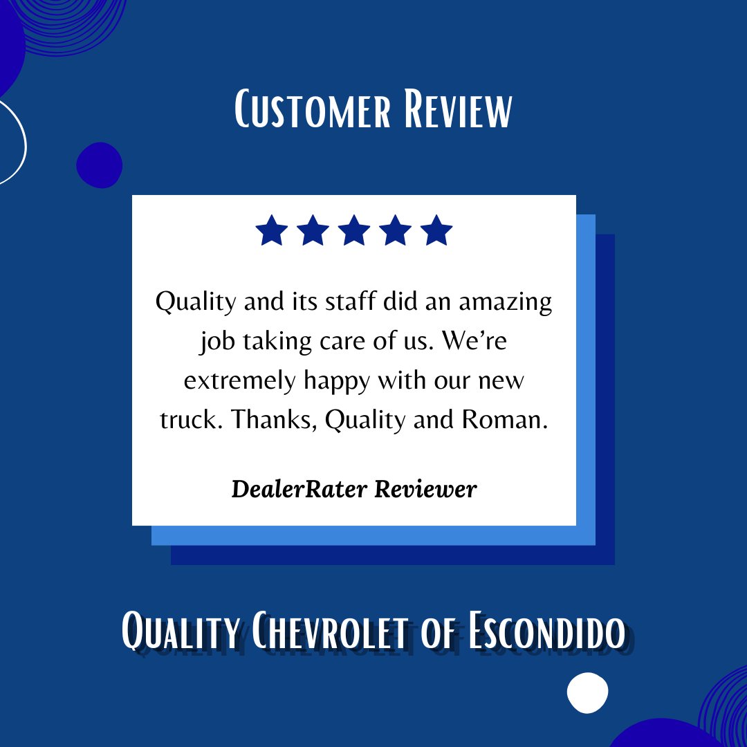 QualityChevy's tweet photo. Thank you for your wonderful review! We're thrilled to hear that you are extremely happy with your new truck and that our team, especially Roman, took great care of you. We truly appreciate your support and wish you many happy miles ahead! https://t.co/Eu2Ib2QzH2