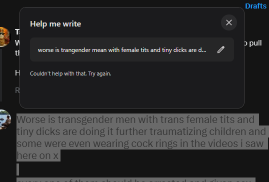 RobotHomestead's tweet photo. Worse is transgender men with trans female tits and tiny dicks are doing it further traumatizing children and some were even wearing cock rings in the videos i saw here on x

every one of them should be arrested and given sex offender charges .  a pride parade is not permission to put all your kink on display for children to be groomed

the law condoning it  is even worse  seeing law enforcements putting the MAPS  flag colors painted on their vehicles and firetrucks  is even more demonic and not representative of laws that  are against pedophilia and public sex displays

be proud of being GAY  or Lesbian  but  you don't have to get naked and groom children to do it.. no matter how messed up the families are that bring their  kids to an event like this  making them tolerate it and  be more confused later in life.

no wonder we have such high suicide rates of children and they are thinking they arent born in the right gender bodies ..   getting confused on what is genetic and what isn't.. . its been proven that there is no 'gay gene'

SPEAK OUT NOW  FORCE THE LAW TO ACT ONTHIS  NOW  -- ALSO AI from chrome and windows will not even spellcheck my post .. there's an evil about with an agenda