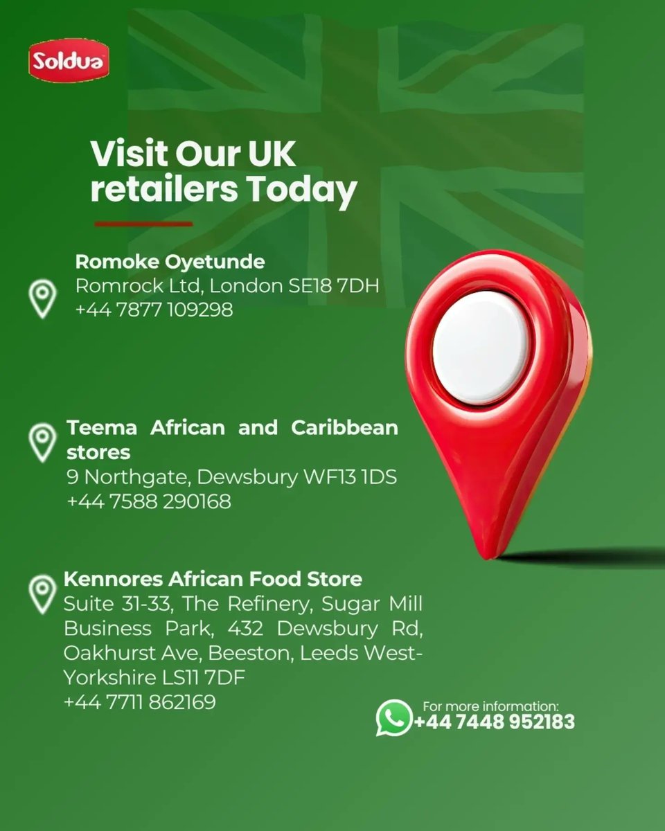 SolduaYam's tweet photo. Looking for Soldua Pounded Yam near you? We've made it easier! 🙌

Swipe through to find our trusted retailers and contact details in your location.

▪︎Dena foods UK:@dena.foods
▪︎Hozfoods: @hozfoods_
▪︎Kennores African food store: @kennoresfoodandhealthcare https://t.co/PO43x9ILQp