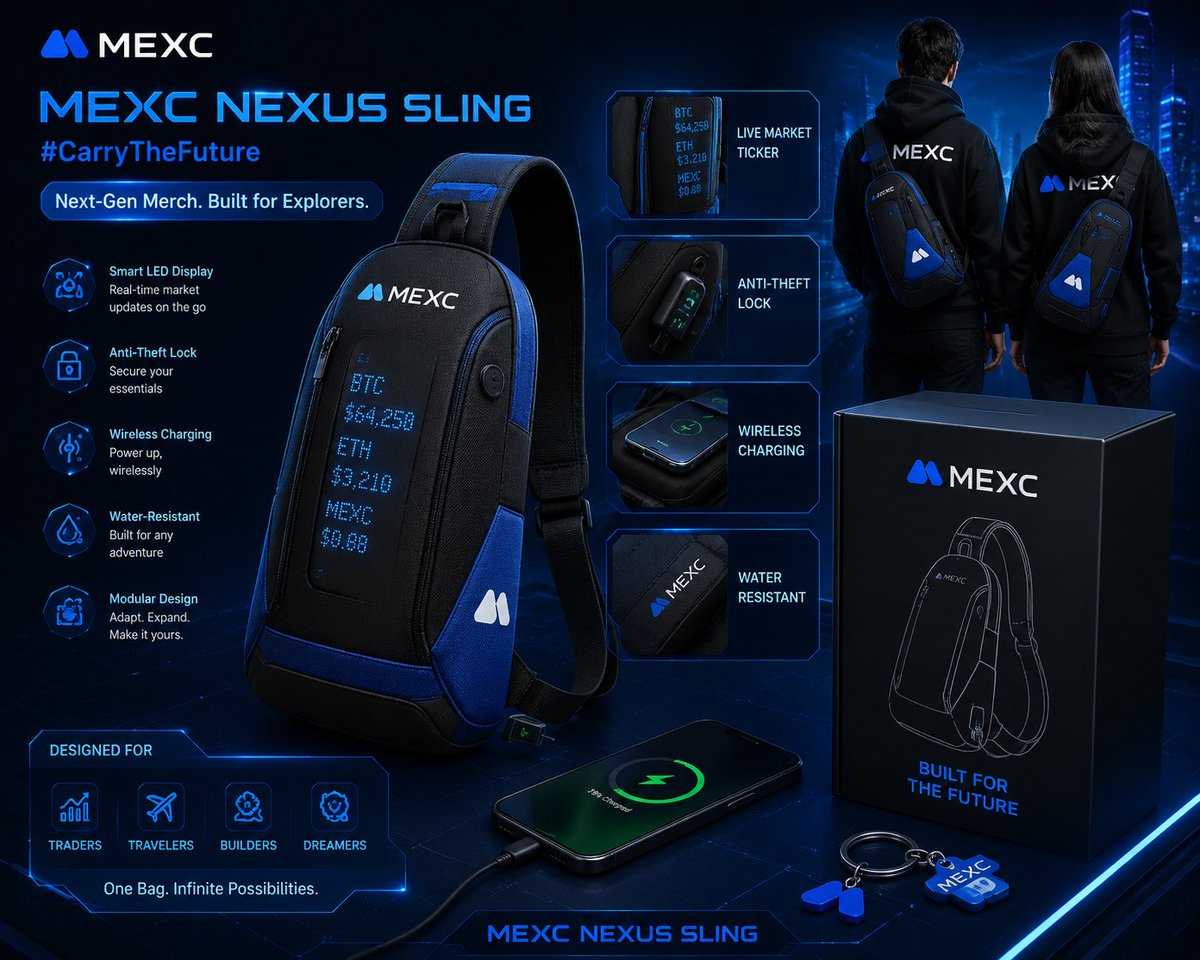 BlockWiseX's tweet photo. 🚀 My dream MEXC merch is the MEXC Nexus Sling — a smart crossbody bag with a live crypto price display, wireless charging, anti-theft lock, and water-resistant design. Perfect for traders on the go! 💙📈
Built for the future. Built for the MEXC community. 🔥

UID : 33543734
@elif_yildizz_ @web3know @hakan_devri
#MEXC #CarryTheFuture