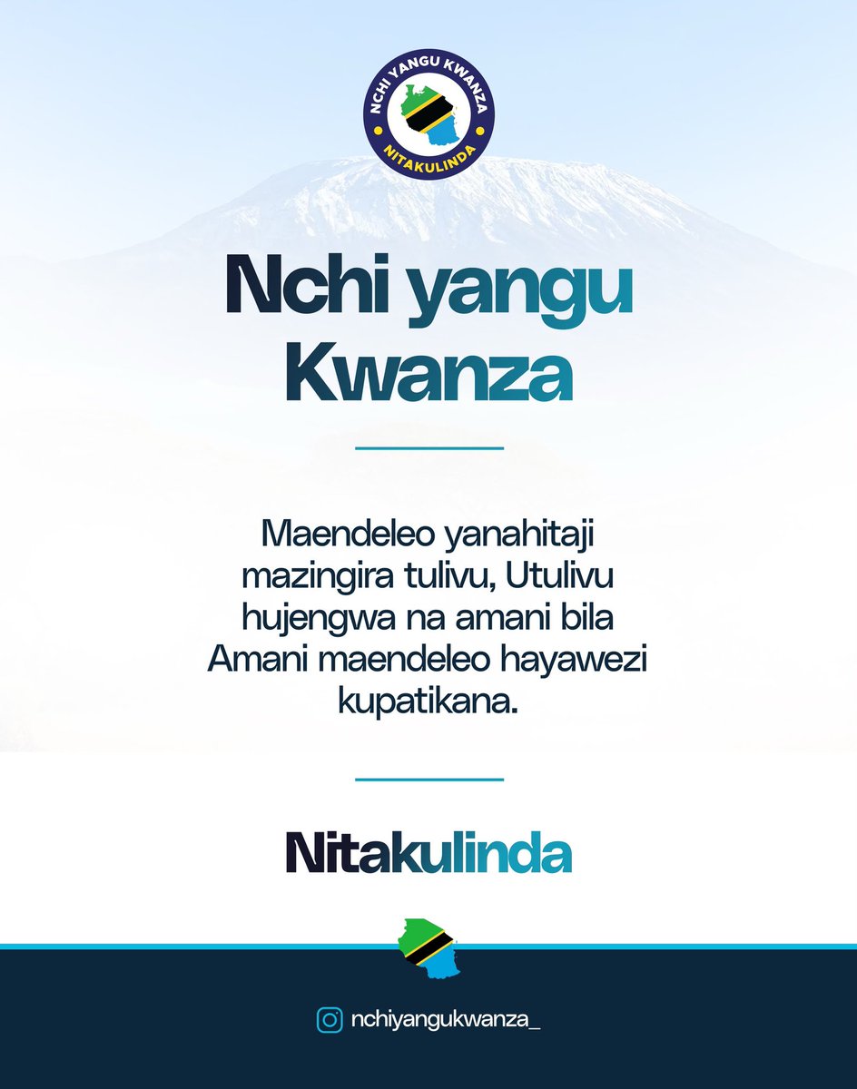 issatimbe2's tweet photo. AMANI YETU,MAENDELEO YETU
#muunganonisisi #tanzaniaissafe #sisinitanzania #amanikwanza #nchiyangukwanza #ssh #mslac #katibanasheria @SuluhuSamia @sisiniTanzania @NCHIYANGUT @ikulumawasliano @mamayukokazini @Sheria_Katiba @_nchibora https://t.co/NXNQDZkpIw