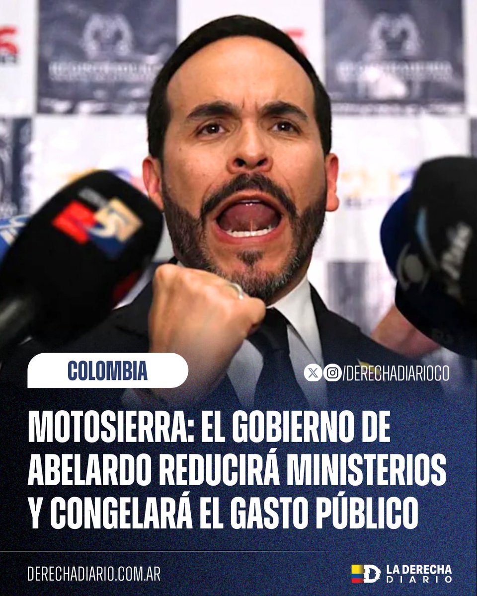 DerechaDiarioCO's tweet photo. 🚨🇨🇴 | MOTOSIERRA: El ministro de Hacienda designado, Miguel Gómez, confirmó que el gobierno de @ABDELAESPRIELLA aplicará la motosierra al Estado para enfrentar el desastre fiscal que deja el régimen Petro. El primer decreto congelará el gasto público y reducirá ministerios para acabar con el despilfarro y recuperar las finanzas del país.

"Sí vamos a reducir ministerios. Deberíamos volver por lo menos a lo que teníamos antes: 13 ministerios."