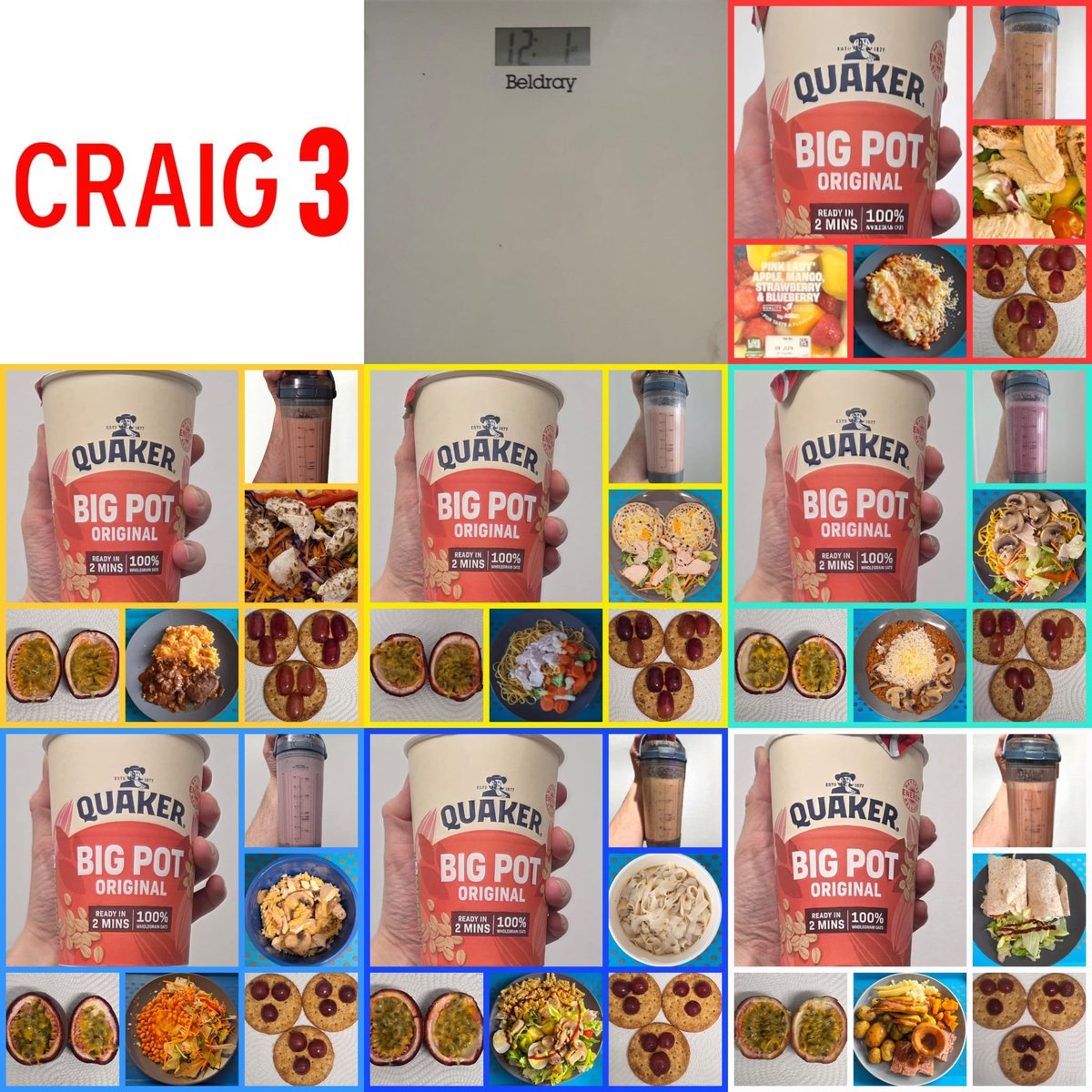 CraigTCFC3's tweet photo. Eighteenth Week Of My Diet Im 12st 1lb And This Is My Food Collage For Monday 8th June 2026 To Sunday 14th June 2026 I Have Enjoyed My Eighteenth Week Of My Diet🍽️😋#CRAIG3 #Reading #DietProgress #HealthyEating #DietFood https://t.co/kHOjdeHA41