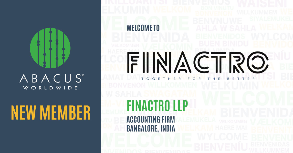 AbacusWorldwide's tweet photo. Please join us in welcoming Finactro LLP out of Bangalore to the ABACUS Worldwide® family! We're excited to be expanding our membership base into southern India. Welcome aboard!

#AbacusWorldwide #GlobalConnections https://t.co/mmdN0ybTOx