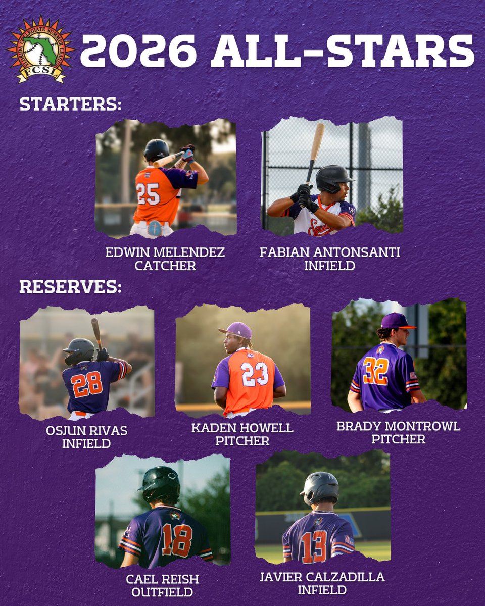 WGsqueeze's tweet photo. The 2026 All-Star roster is here‼️

@Edwin90486654 (Undecided) 
@FAntonsantiSoto (@StetsonBaseball) 
@Osjun06 (Undecided) 
@KadenHowell (@SFSaintsBSB) 
@BradyMontrowl (@UCF_Baseball) 
@CaelReish (@Flagler_BSB) 
@javier_calz (Undecided) https://t.co/w6B5zvkd2D