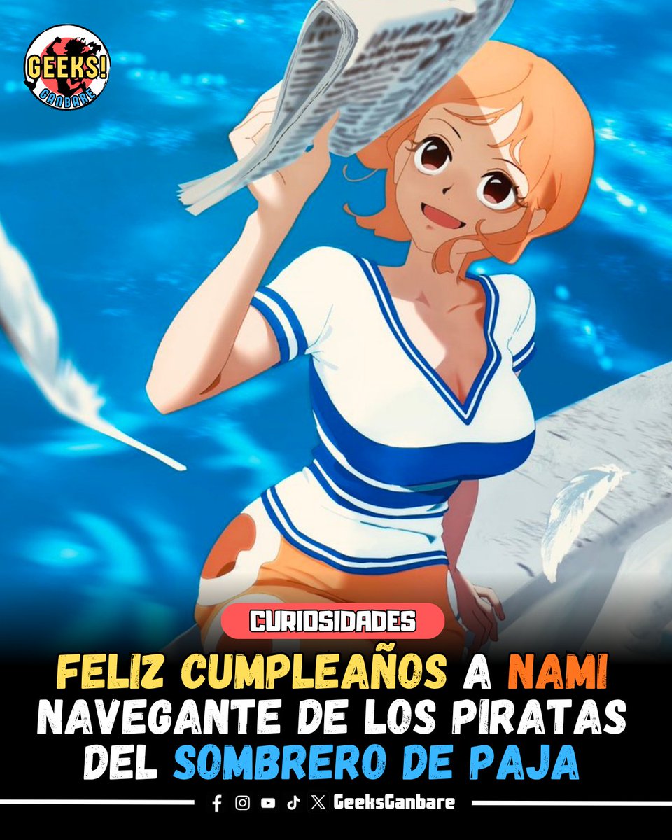 GeeksGanbare's tweet photo. Siendo ya 03 de julio en japón, felicitamos a Nami, la navegante de los sombrero de paja por su cumpleaños. 🥳

La imagen es parte de una ilustración especial oficial para conmemorar su día, la cual se las dejo abajo.  👇

#OnePiece https://t.co/SmNuAIPS4e
