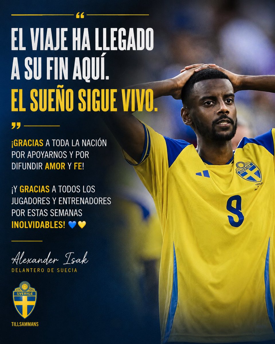 estoesanfield_'s tweet photo. 📲 Alexander Isak en sus redes sociales tras la salida de Suecia del Mundial 🇸🇪 

“El viaje ha llegado a su fin aquí. El sueño sigue vivo” https://t.co/e3lbG9z8iv