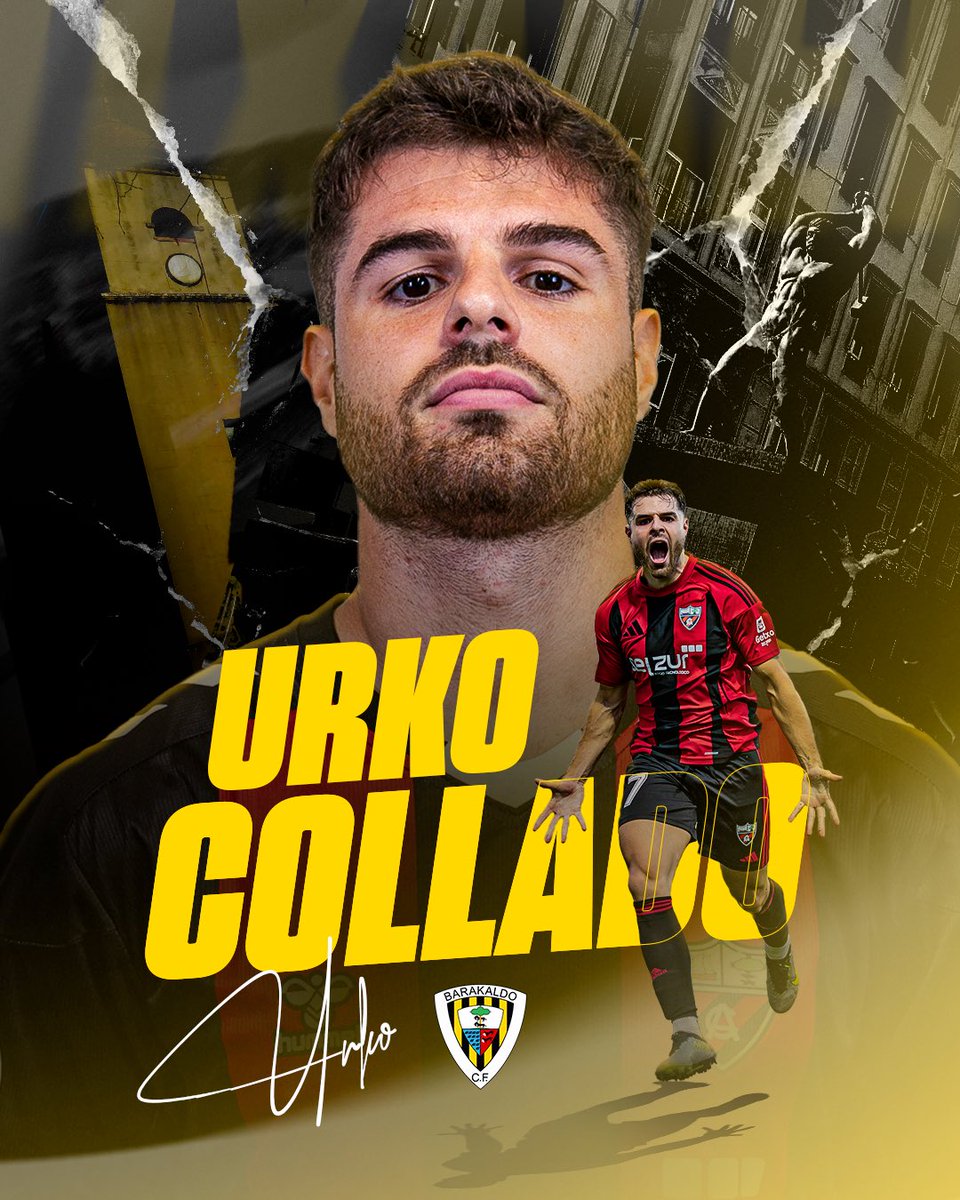 BarakaldoCF's tweet photo. 🚨 𝗙𝗜𝗧𝗫𝗔𝗞𝗘𝗧𝗔 | 𝗨𝗿𝗸𝗼 𝗖𝗼𝗹𝗹𝗮𝗱𝗼, 𝗽𝗼𝘁𝗲𝗻𝗰𝗶𝗮 𝘆 𝗱𝗲𝘀𝗲𝗾𝘂𝗶𝗹𝗶𝗯𝗿𝗶𝗼 𝗽𝗮𝗿𝗮 𝗲𝗹 𝗮𝘁𝗮𝗾𝘂𝗲.

El extremo de Abadiño, de 25 años, llega libre procedente del @arenas_club1909 tras ser una de las piezas clave del ascenso y máximo goleador, con 14 goles y 2 asistencias. El pasado curso, ya en @Primera_RFEF, volvió a tener protagonismo disputando 24 partidos oficiales, haciendo 3 goles y una asistencia.

Formado en las categorías inferiores de la @SDEibar, destaca por su potencia, velocidad y capacidad para el uno contra uno.

¡Bienvenido a Lasesarre, @urko_collado! 💛🖤

🔗 https://t.co/zrPxfgcHZe