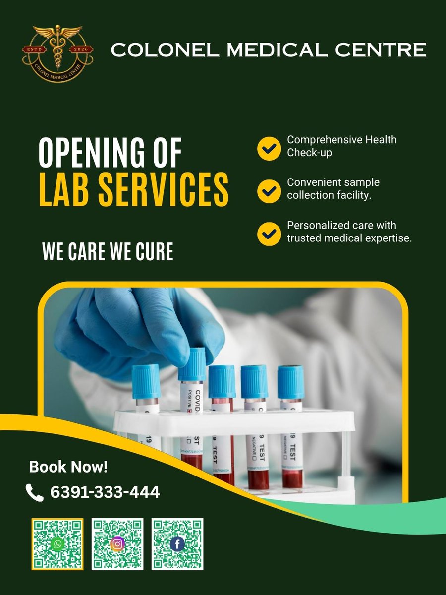 Col_Med_Centre's tweet photo. A proud moment for Colonel Medical Centre.

Today, we successfully launched our laboratory services and collected our very first sample.

#ColonelMedicalCentre  #seniorcitizen #ghaziabad #rajnagarextension #obstetrics #gynaecology #paediatrics #ortho #dentist #wecare #wecure https://t.co/bUufObbb9o