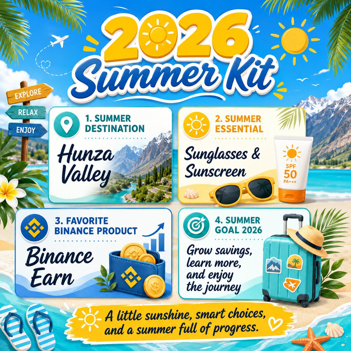 Z_A_Y_D_E_N_777's tweet photo. @BinanceAngels “My Summer Goal 2026 is to build better money habits, grow my savings step by step, learn more about crypto and Binance products, and use this summer to improve myself with smart choices and positive energy.”
#SummerTimeChallenge #BinanceAngles #2026SummerKit https://t.co/4zvHUPpXNV