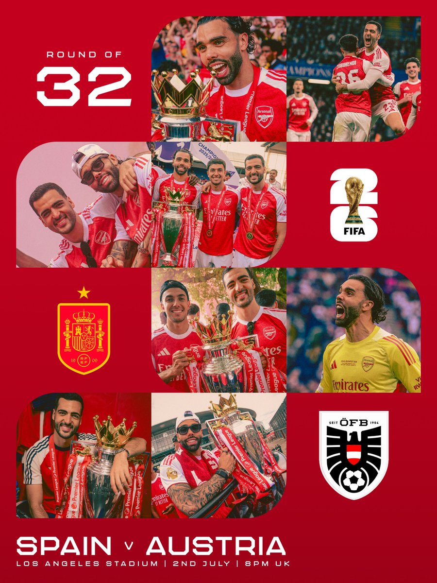 Arsenal's tweet photo. 🇪🇸 Spain vs Austria 🇦🇹

Best of luck to Mikel, Martin and David ❤️ https://t.co/xIJqkj6F1h