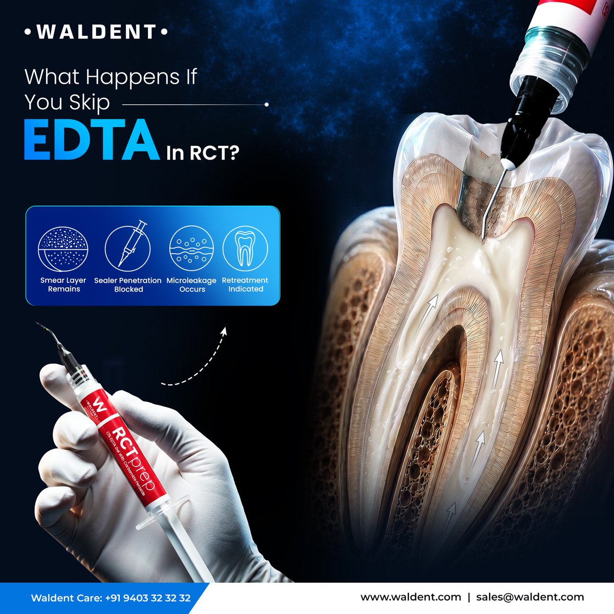 Waldent_'s tweet photo. 🦷 Skipping EDTA in RCT? Think Again!
A clean canal means a stronger seal, better penetration, and long-term success. ✨
Shop Now- https://t.co/5VoQDmX3t1
#Waldent #Endodontics #RootCanalTreatment #EDTA #DentalEducation https://t.co/E7fBgoFxxL