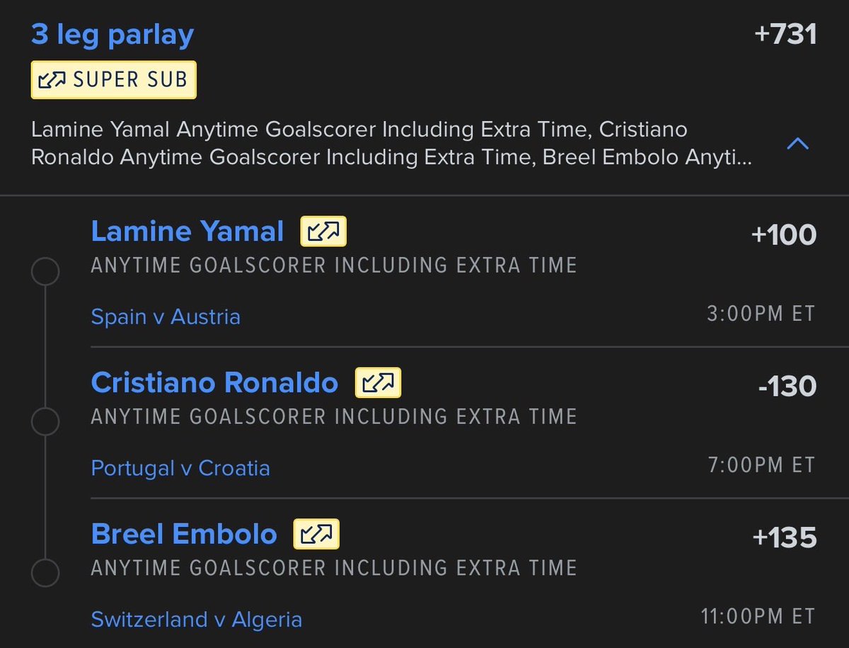 ThisGirlBetz's tweet photo. ⭐️PARLAY OF THE DAY⭐️
#worldcup

We cashed yesterday.
Doing the same today.

ANYTIME GOAL SCORER +730

⚽️L.Yamal
⚽️C.Ronaldo
⚽️B.Embolo

Let me know.
🍀LIKE + RT🍀 if you are tailing !

#Gambling𝕏 @Playbook https://t.co/i3q1HeKdsn