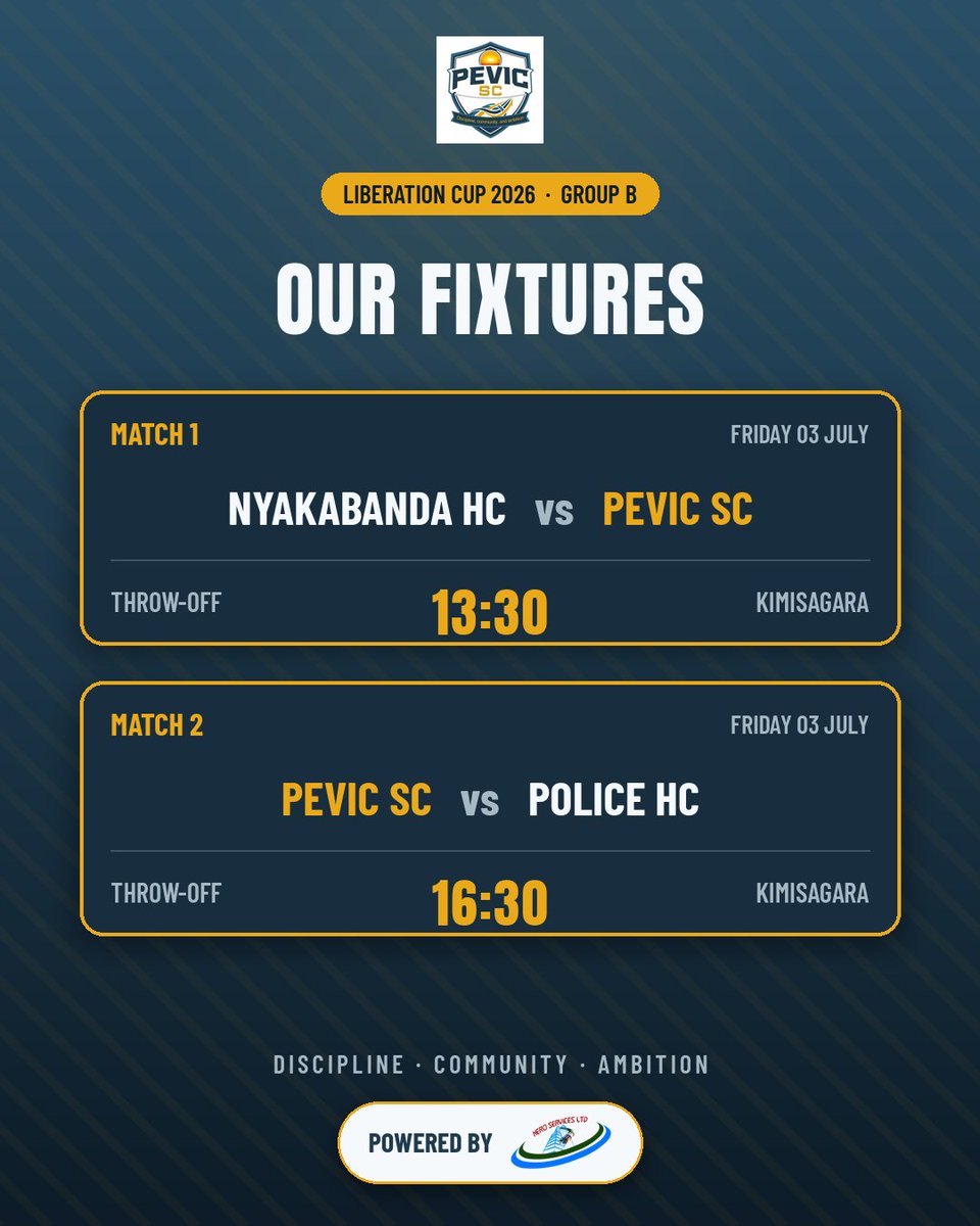 pevicsportclub's tweet photo. ποΈ Imikino yacu muri Liberation Cup ! π΅π‘
Itsinda B β Ku wa gatanu 3 Nyakanga Β· Kimisagara:
β‘ 13:30 β Nyakabanda HC vs PEVIC SC
β‘ 16:30 β PEVIC SC vs Police HC
Nimuze mudushyigikire! πͺ
#PEVICSC #LiberationCup2026 #Handball #NeroServices https://t.co/XxO3O8CWK1