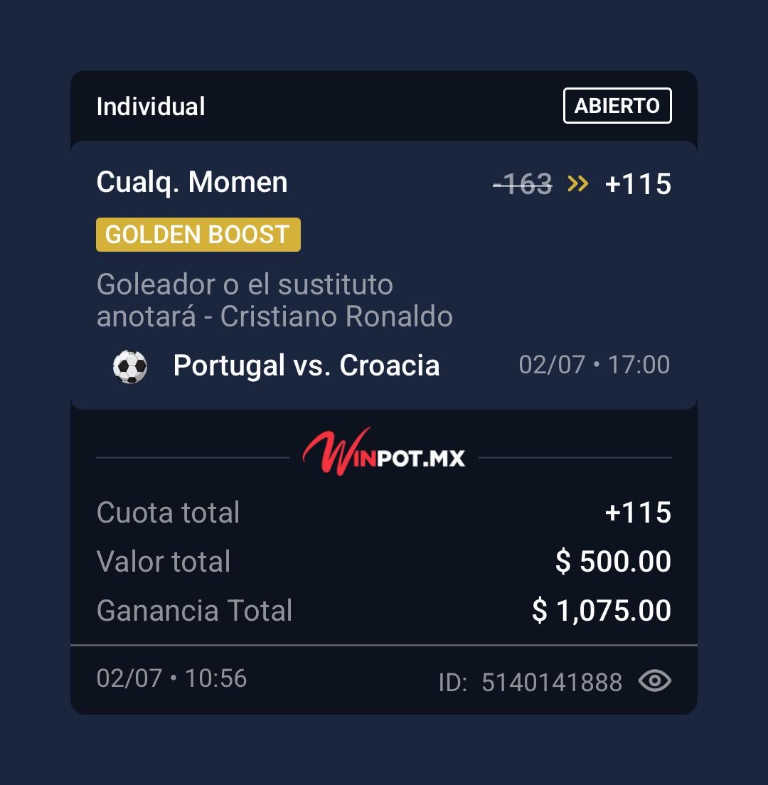 playerpicksmx's tweet photo. ¡PLAYERS!

Vamos con el primer AUMENTO del mes:

⚽️CR7 anota (incl. Sust.) -163 » [+115]

Disponible para todos los usuarios de Winpot; si no tienes cuenta, regístrate aquí https://t.co/qxurJBpKPF

📌Apuesta $300 o más y accede a mi Grupo Mundial hoy mismo. https://t.co/YVT2tu73kq