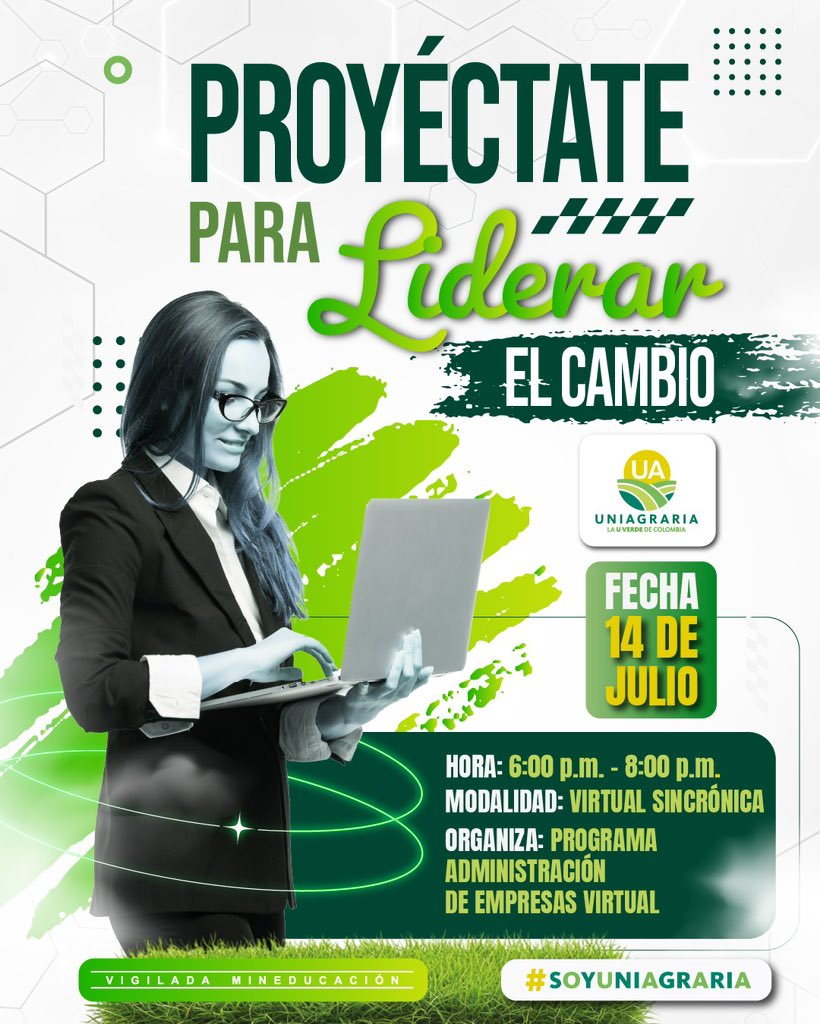 UNIAGRARIA's tweet photo. ¡Es momento de proyectarte para liderar el cambio! 🌱

Fortalece tus habilidades y prepárate para afrontar los retos del futuro en esta jornada organizada por el Programa de Administración de Empresas Virtual. 💼✨

¡Te esperamos! 💚 https://t.co/2ane8XRI7t
