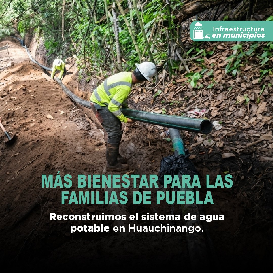 conagua_mx's tweet photo. Donde vuelve el agua, florece el bienestar. 

El @GobiernoMX reconstruye el sistema de agua potable en Huauchinango, Puebla, para garantizar un mejor servicio a las familias. https://t.co/wgno3zy9DT
