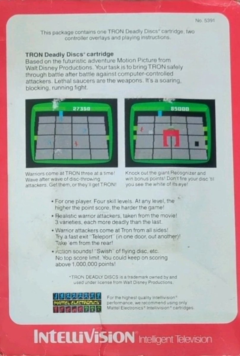 PulpLibrarian's tweet photo. "For color TV viewing only." Hmmm, what if we played more games in black and white? Would it feel more noir?

Tron Deadly Discs (Intellivision, 1982) https://t.co/FKeTu6FTIv
