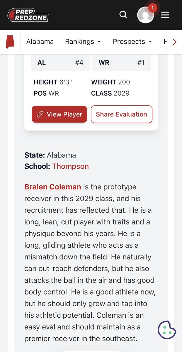 Bralen_Coleman's tweet photo. Rankings aren't everything, but it's an honor to be in the conversation as the #1 WR and Top 4 overall prospect in the Class of ‘29 for Alabama. Grateful for the recognition, but the work is just getting started. #AGTG✝️ Thanks for another great write up @CJacksonPRZ @RecruitWarriors @WARRIORNATION @ChadSimmons_ @TDARecruiting @samspiegs @TomLoy247 @adamgorney @HallTechSports1 @ALLGASATHLETES  @AL7AFootball