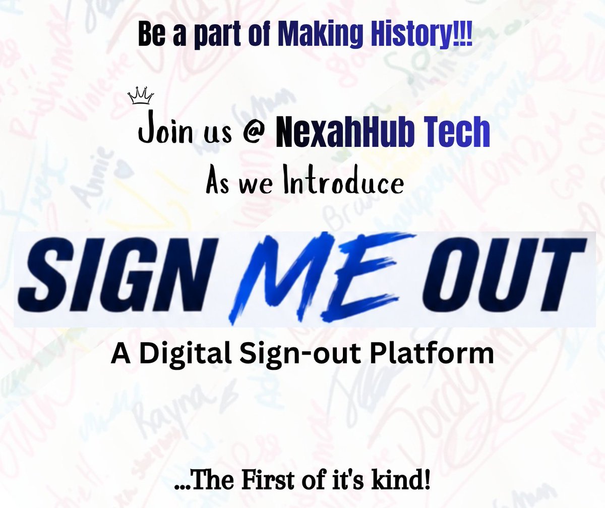 NexaHubTech's tweet photo. Relax, we aren't canceling the traditional sign-out vibe! 🖐️ We're just upgrading it for the digital age.

​Sign Me Out by NexaHub Technologies makes sure loved ones who can't make it physically don't miss out. Just send them a link and they can sign online for you! Plus, you get a permanent digital sign-out home, where those memories never fade. 🎓💻