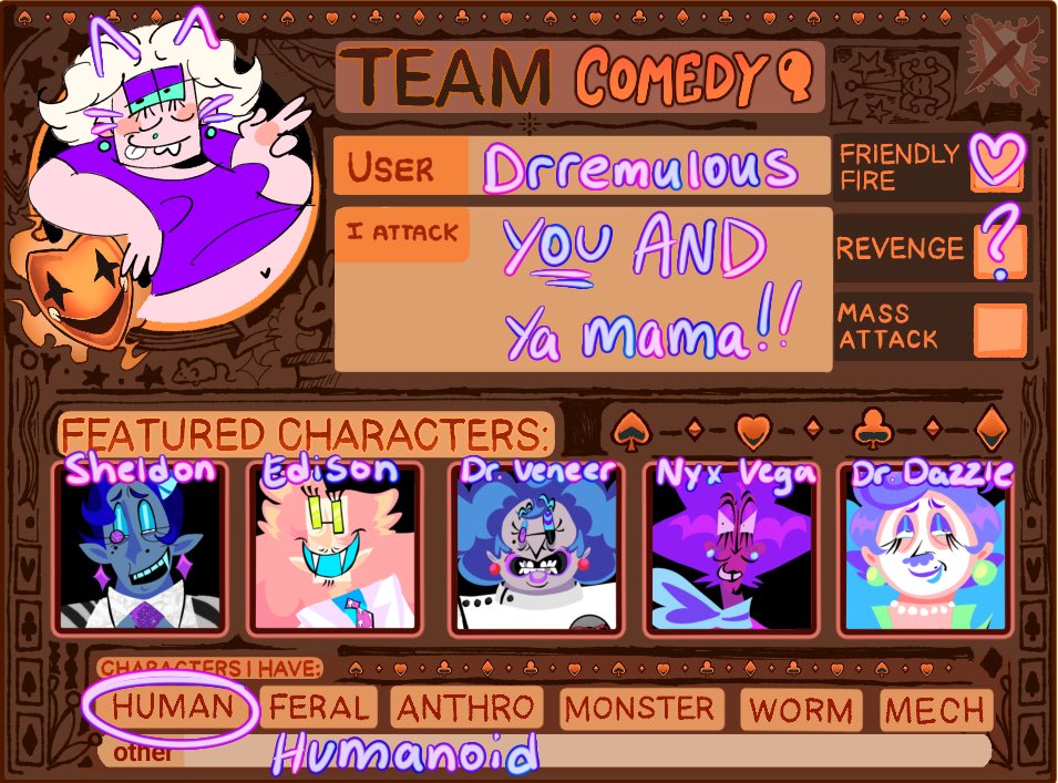 dr_remulous's tweet photo. reposting this bc all of you fucking hate me apparently #artfight2026 #teamcomedy https://t.co/83smZx23dv