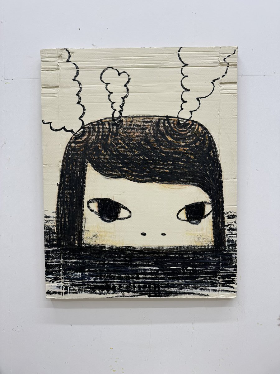 michinara3's tweet photo. 手を入れたのはこの絵で、微妙〜に眼のウルウル感が良くなった。さらにこの手の絵をもう１枚ほんのちょびっとだけ直した。この２枚は台湾巡回展に出していたもの。 https://t.co/wn7bCxH366