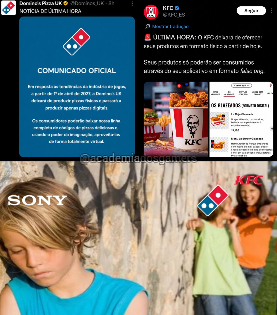 academiadgamers's tweet photo. Depois da Domino's, agora foi a vez do KFC entrar na zoeira. https://t.co/Yx4u2wAgar