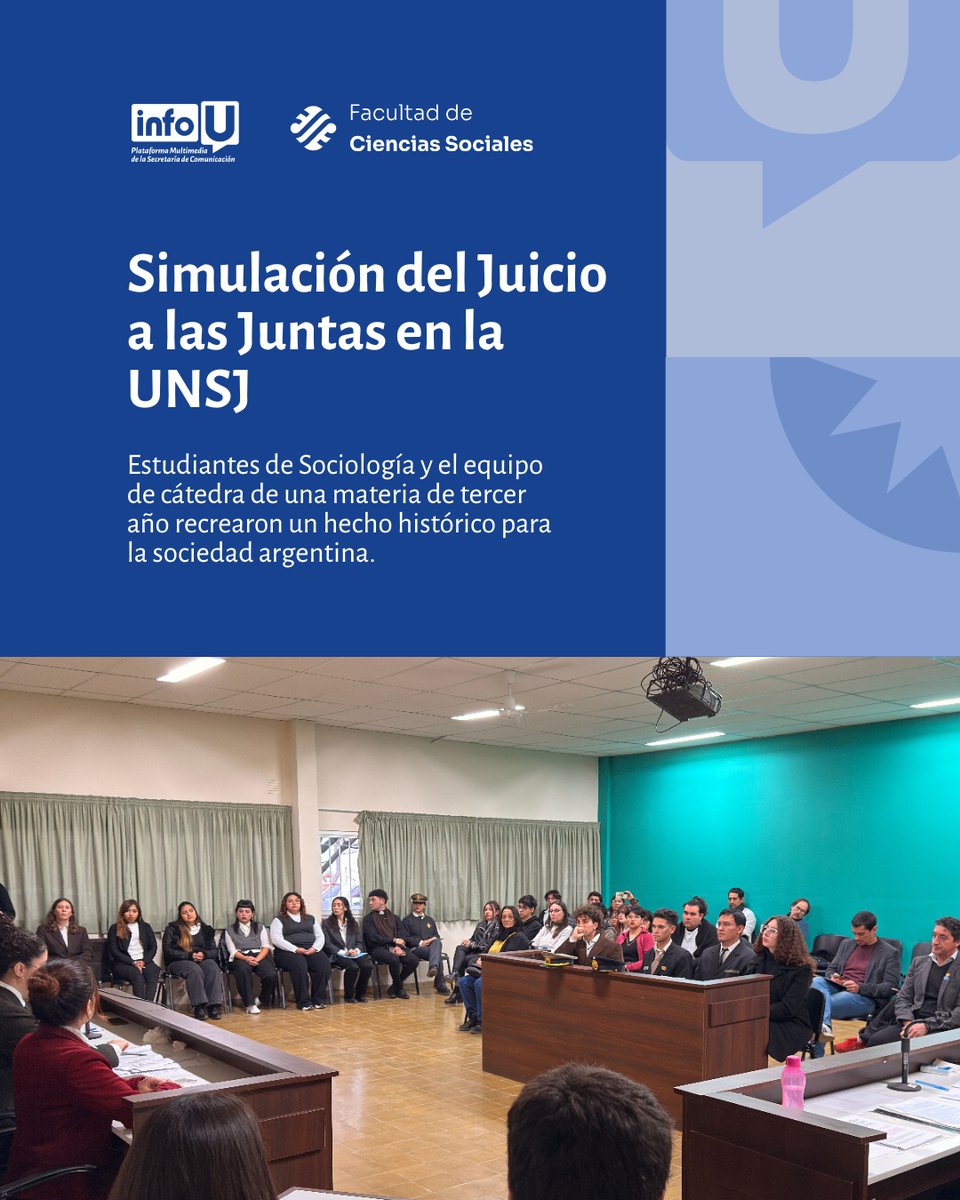 UNSJ_Oficial's tweet photo. 🟦 𝐒𝐢𝐦𝐮𝐥𝐚𝐜𝐢ó𝐧 𝐝𝐞𝐥 𝐉𝐮𝐢𝐜𝐢𝐨 𝐚 𝐥𝐚𝐬 𝐉𝐮𝐧𝐭𝐚𝐬 𝐞𝐧 𝐥𝐚 𝐔𝐍𝐒𝐉
➡ Ingresar a https://t.co/OuvQrzF9g3
#FACSO #UNSJ #SanJuan #Argentina https://t.co/ejbeNQSKdd