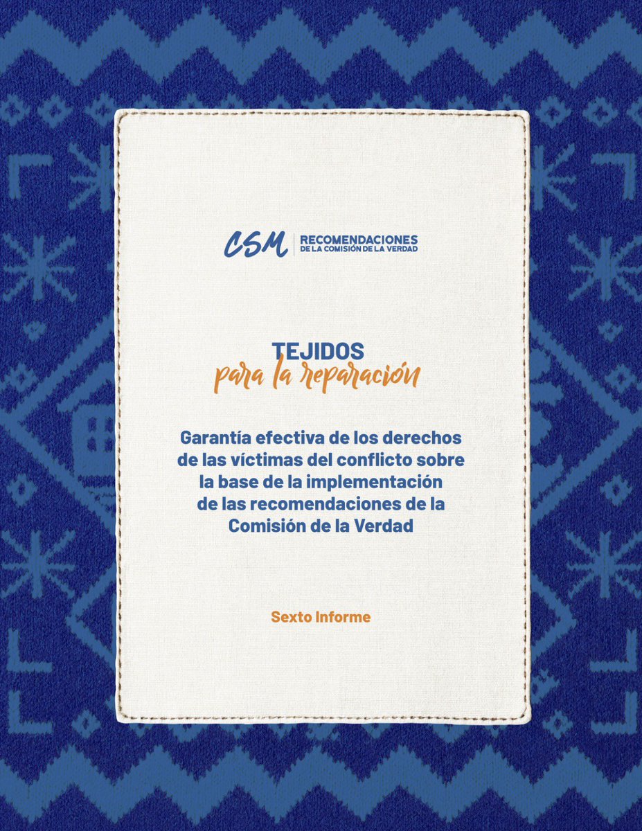 ComiteVerdadCO's tweet photo. 📥 El #VIInformeCSM ya está disponible. Conoce los avances, desafíos y recomendaciones para fortalecer la implementación de las recomendaciones de la @ComisionVerdadC y garantizar los derechos de las víctimas. 📘 Consúltalo en nuestra página web: https://t.co/VVoAQudEur https://t.co/TegnpV5cxB