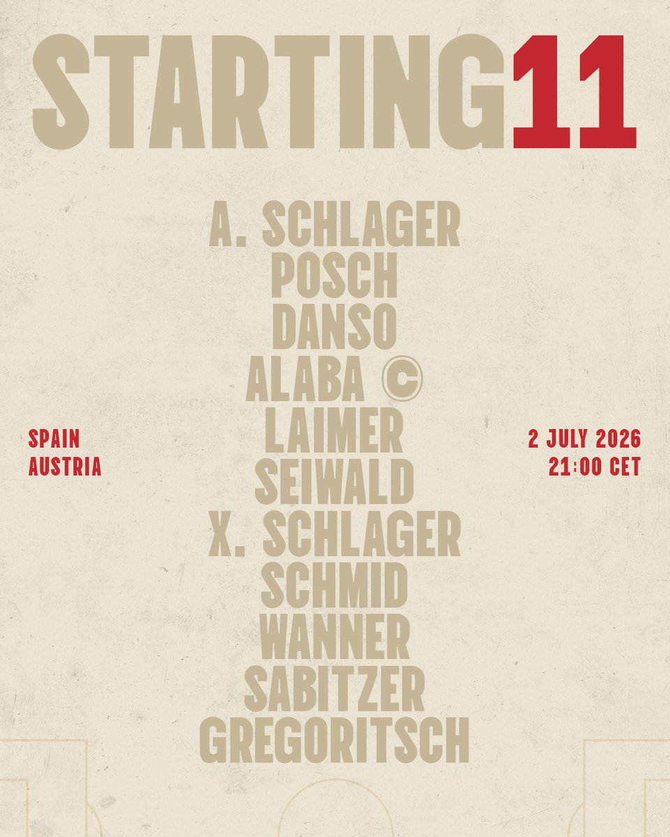 oefb1904's tweet photo. Our XI. Time to deliver! 👊💥 #GemeinsamÖSTERREICH #ATeamOneFamily #FIFAWorldCup https://t.co/RlYEpm1MGw