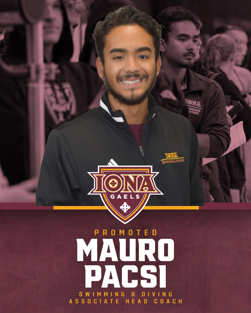 IonaGaels's tweet photo. πββοΈπββοΈ Congratulations to Mauro Pacsi on his promotion to Associate Head Coach for @IonaSwimming!
A Gael student-athlete, alumnus and coach, Mauro continues to help lead our program to new heights.
READ MORE: https://t.co/RfkuShyjrI
#GaelNation β’ @MetroConfSports