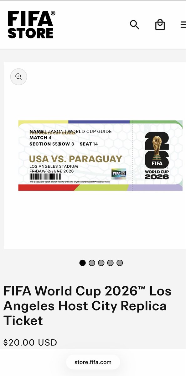 World_Cup_Guide's tweet photo. FIFA put on its storefront the ability for fans to buy a replica World Cup ticket. 

It is open to anyone willing to spend the $19 USD. Or $20 if fans want to personalize a ticket w/ name &amp; seat info

Shipping was another $10.99 for me 😞

🔗 https://t.co/prYEotU8nf https://t.co/QhLwTz5gOx