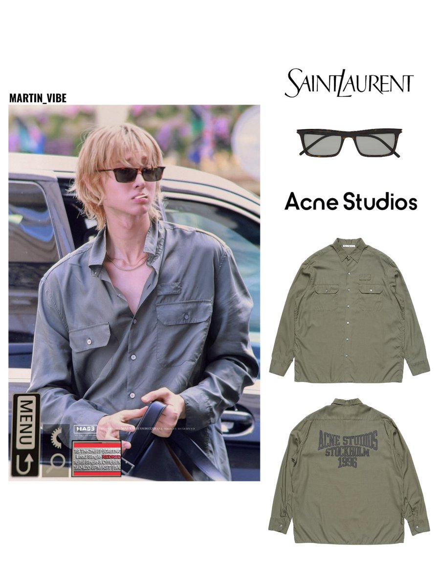 _MARTIN_VIBE's tweet photo. 260623/0702 Paris Martin’s outfit

🕶 Sunglasses: SAINT LAURENT-SL 890 BETTY THIN-MEDIUM HAVANA AND GREY
【This is the tortoise-shell version of the same pair worn at the show】
(approx. $420)

🕶 Top: Acne Studios-Button-up shirt with logo-Olive green
(approx. $620)

cr. @MAS080320 (thanks for the authorization)

#MARTIN #마틴 #CORTIS #코르티스  #ysl #fashion #ootd #style #vibe