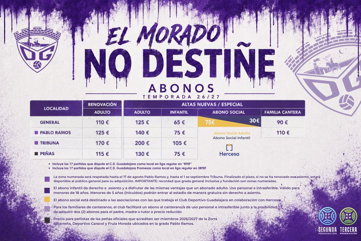 deporguada's tweet photo. 💜 ¡ABÓNATE AL DÉPOR!

Adultos · Nuevas altas y renovaciones
💻 Ya disponible ONLINE

🏟️ Desde el lunes 13 de julio, también en la tienda física (adultos y resto de modalidades).

🔗Toda la información en: https://t.co/T6NAXICCAb https://t.co/DLiGNQ45Qt