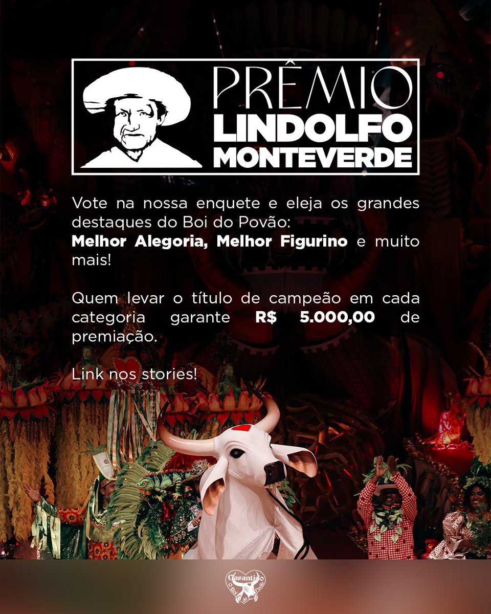 garantido's tweet photo. PREMIAÇÃO POR CATEGORIA 🐮♥️

Agora é a sua vez de decidir! 

Vote na nossa enquete e eleja os grandes destaques do Boi do Povão: 
Melhor Alegoria, Melhor Figurino e muito mais!

Quem leva o título de campeão em cada categoria garante R$ 5.000,00 de premiação. https://t.co/dhKDeWcCis