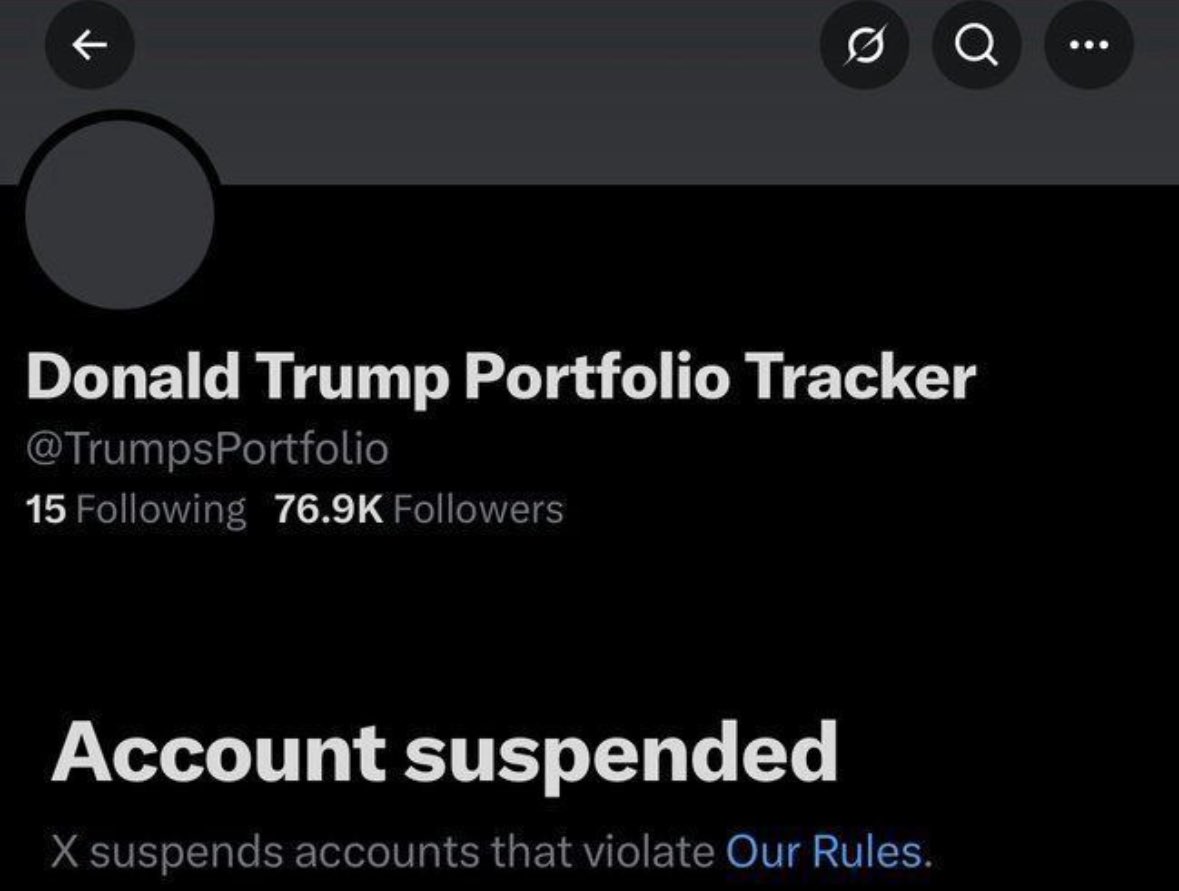 TheSaviour's tweet photo. 🚨🇺🇸 X has banned an account documenting Trump’s corrupt stock trades without any explanation. https://t.co/qy7QSU8XIl