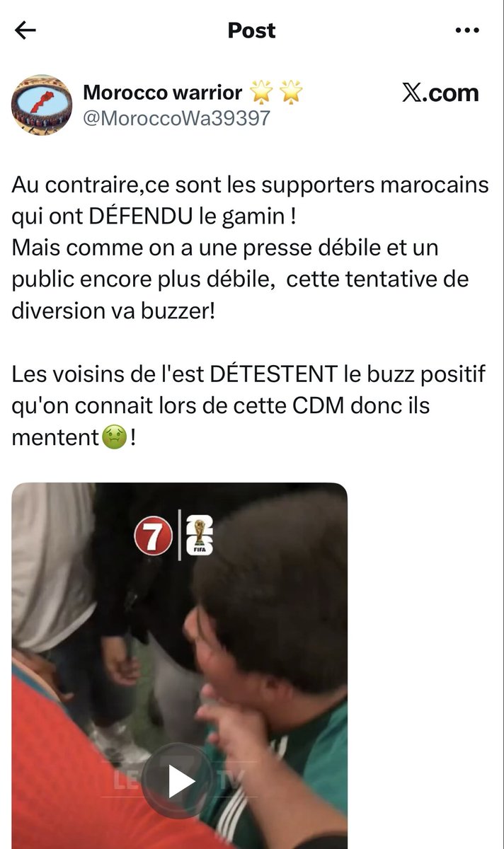 baida_mon_amour's tweet photo. On est passé de « c’est de l’IA » à « c’est le supporters marocains qui l’ont aidé »

Hypocrite https://t.co/oo2Qg3cHeG